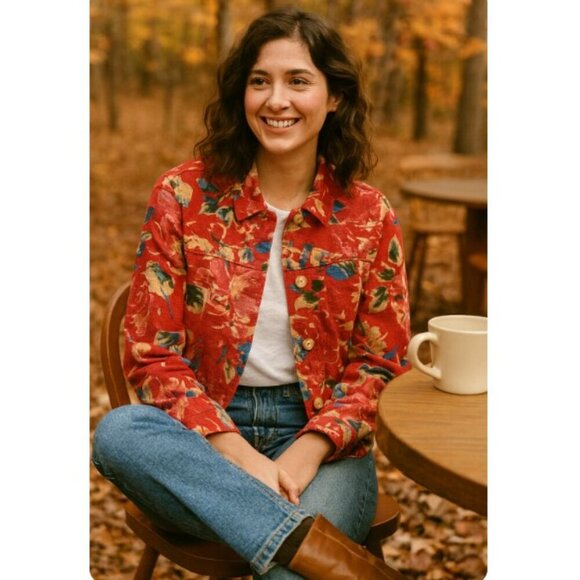 Coldwater Creek Red Floral Jacket Blazer - Picture 1 of 10